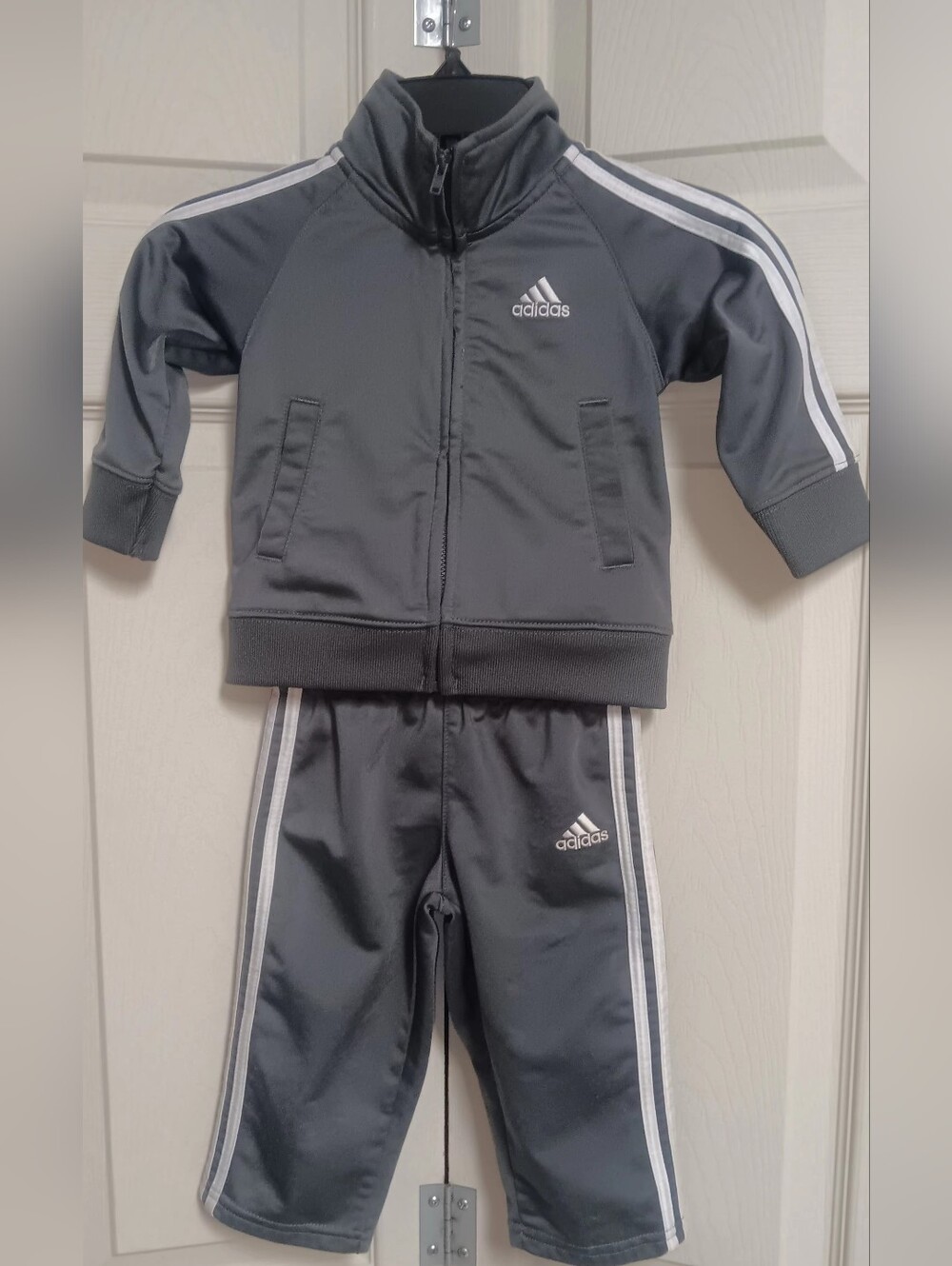 Adidas Baby Boy 2-Piece Tricot Tracksuit Set Charcoal Grey 12M